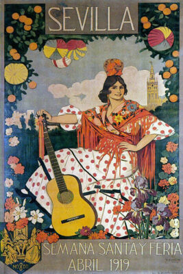 SEVILLA SEMANA SANTA Y FERIA 1919 SPAINISH GUITAR PLAYER VINTAGE POSTER REPRO