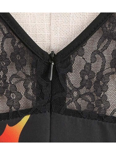 Halloween Costumes for Women Lace Long Sleeve Print Vintage Cosplay Party Dress - Picture 11 of 33