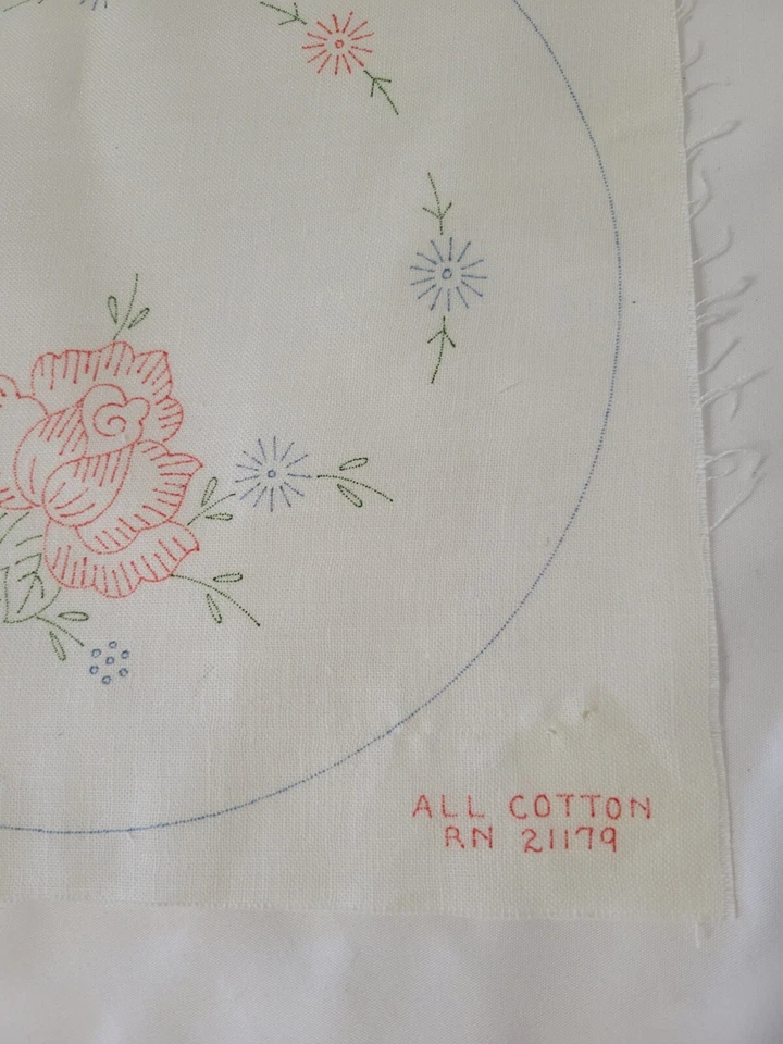 Vintage Linen Stamped Cross Stitch Embroidery 9x9 Floral Rose Doily Pattern  - Image 3 of 4