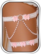 Bridal Wedding Garter with Bow Pearl Accent Prom Leg Garter for Bride