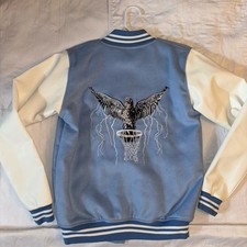 Men’s Youth Light Baby Blue White Sole Et. Al Button Down Varsity Bomber Jacket