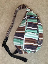 Kavu Women's Crossbody Sling Canvas Zipper Bag Green/White/Brown