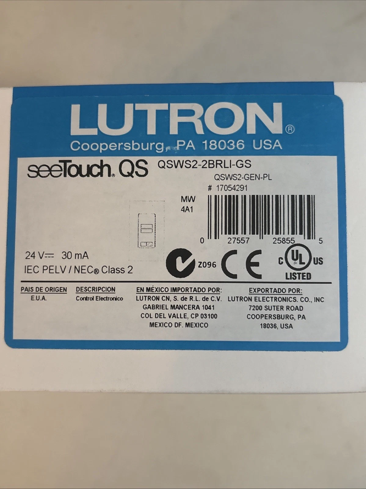 Lutron QSWS2-2BRLI-GS 24V 30mA