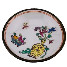 VTG Asian Trinket Dish Floral Butterfly Metal Accent 4.5” Retro CottageCore