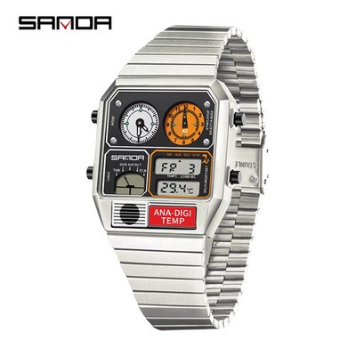SANDA 3192 Herren Sportuhr Analog-Digital Edelstahl 5Bar WR