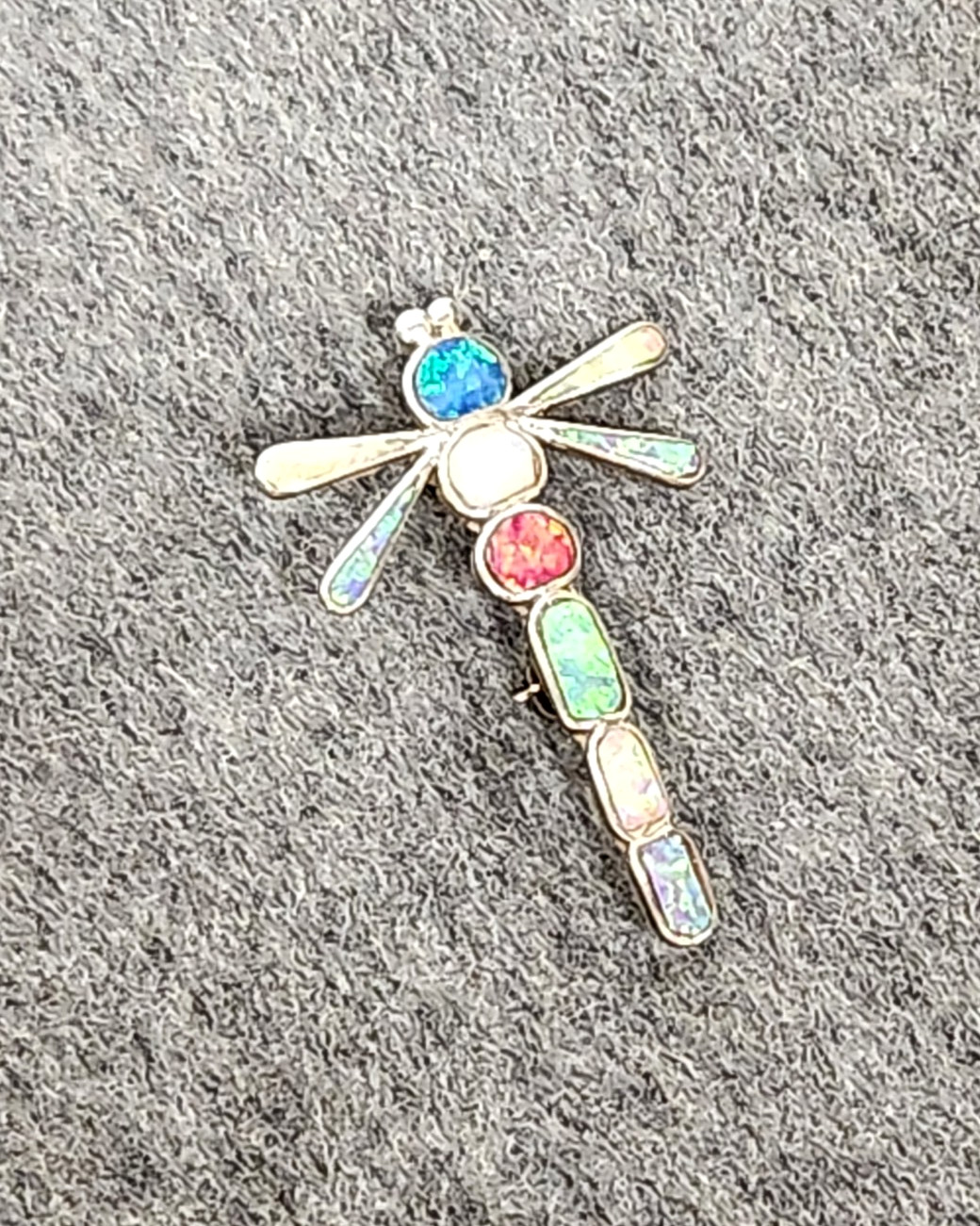 Sterling Silver Multi-Colored Opal Dragonfly Broo… - image 2