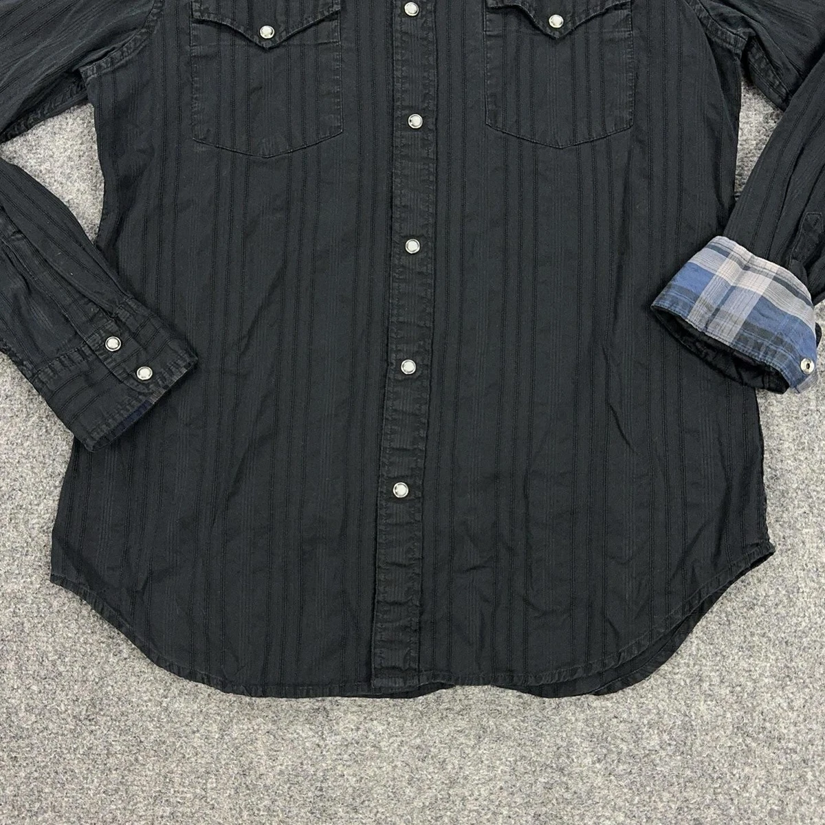Camisa GUESS Para Hombre M Negra Algodón Rayas Manga Larga Con Botones Cuentas