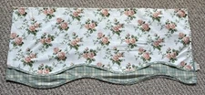 Waverly Cabbage Roses  Floral Curtain Valance Cottage Country White Green Plaid