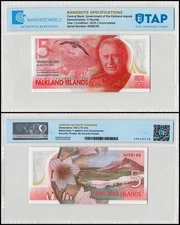 Falkland Islands 5 Pounds, 2025, P-20, UNC Polymer, Authenticated