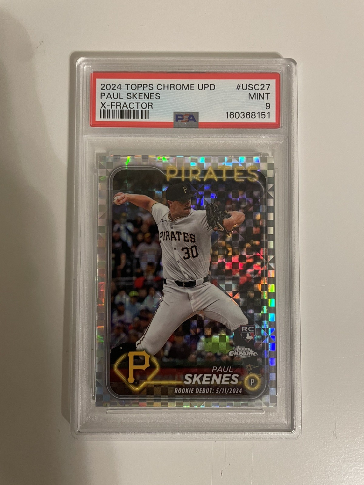 2024 TOPPS CHROME UPDATE X-FRACTOR #USC27 PAUL SKENES ROOKIE RC PSA 9 view 1