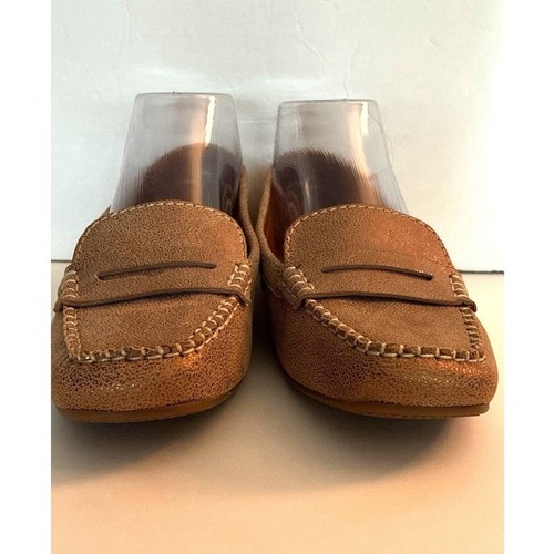 Donald J Pliner Sz 6M Tan Gold Metallic Brushed Off Leather Upper Penny Loafer - Picture 4 of 8