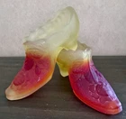 Vintage Pair Fenton Glass Shoe Figurines Floral Pattern Decorative MCM Collector