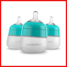BPA-Free Nanobebe Flexy Silicone Baby Bottles - Teal, 5oz Anti-Colic Set of 3