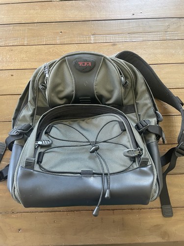 TUMI T2 Backpack Excursion Carry On Travel Bag Ballistic Leather Olive Black - Picture 10 of 10