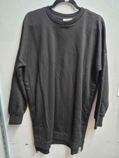 Zenana Women Black Oversized Crew Neck Sweatshirt Tunic with Pockets 80