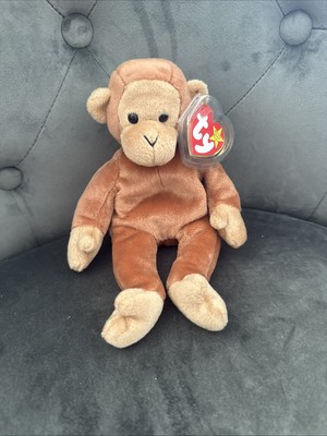 Ty Beanie Babies ''Bongo'' Affe, datiert 1995 Baby neu mit Etikett und Protektor