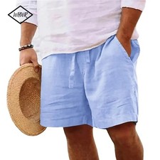 Men s Cotton Linen Lightweight Gym Beach Shorts for Summer Casual Fit Pants