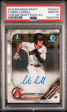 2019 Bowman Draft Chrome Corbin Carroll RC ON CARD Auto GEM MINT PSA 10