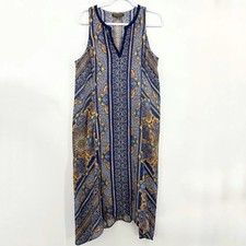 Tommy Bahama Boho Linen Pullover Dress Asymmetrical Sleeveless Blue Size Large