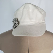August Silk Women's Pageboy Hat One Size Beige Wool Blend Flower NEW