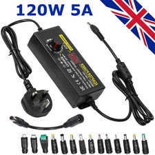 9V-24V 5A 120W Adjustable Voltage Power Supply Adapter Transformer w/ 15 Plugs