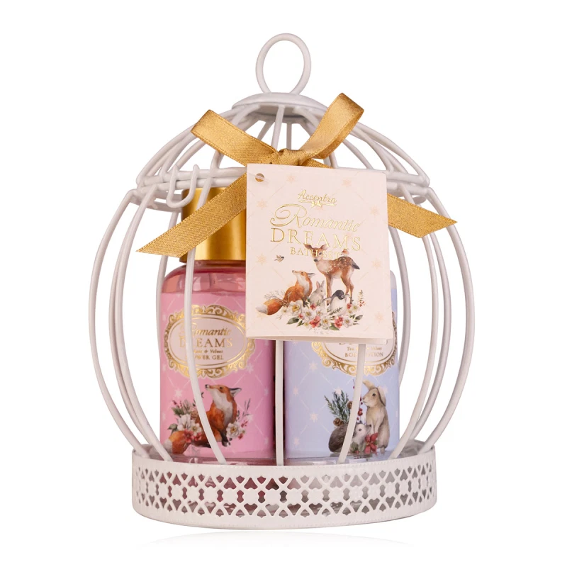 ACCENTRA ITALIA Geschenkset 4Tg ROMANTIC DREAMS mit Drahtkorb Pflegeset in Vogelkäfig vegan