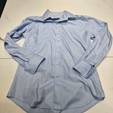 David Donahue Mens 16 34-35 Blue Textured Cotton Button Up Shirt luxury