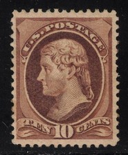 US Stamp Scott # 209 Brown 10 cent Jefferson - Unused - Very Fine