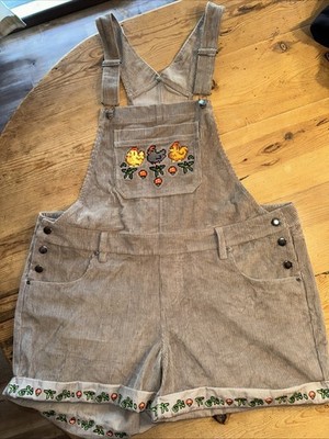 Stardew Valley Corduroy Shortalls Plus S 2 Hot Topic Shorts Chickens Embroidered