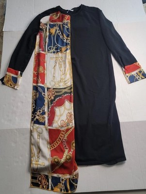 Zara Basic Knee Length Gold And Strap Banner Size Small Long Sleeve Tunic Dress
