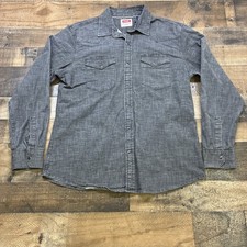 Wrangler Mens Western Work Shirt SZ L large Dark Gray Cowboy Pearl Snap