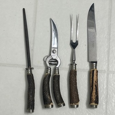 Vtg Anton Wingen Jr. Stag Horn Verchromt Solingen German Rostfrei Cutlery Set