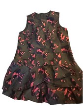 Banana Republic Women's Sleeveless V-Neck Abstract Mini Dress 8 Black Pink Zip