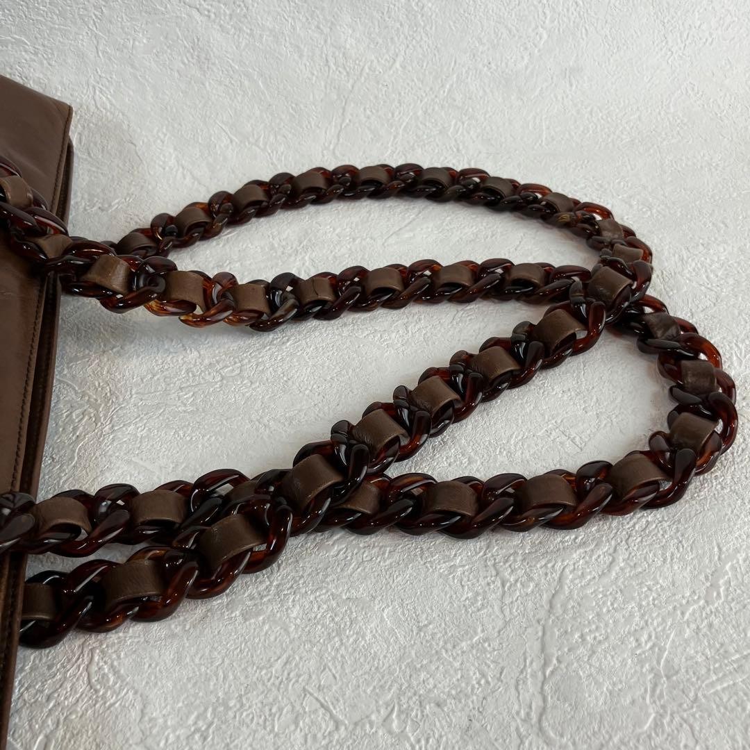 PRADA Logo Leather Tortoiseshell Chain Shoulder Bag Brown thumbnail 8