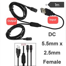 USB to 2 Dual DC 5.5mm x 2.5mm Power Splitter Cable Charging LED Lights Router