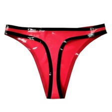 Womens Red with Black Trim Latex Briefs Panties Rubber Shorts Underwear Handmade