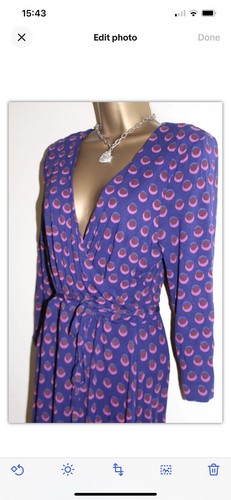 Fat Face Wrap Midi Dress 12 Purple Pink Polka Dot Spot 3/4 sleeve Tea Party - Picture 14 of 18