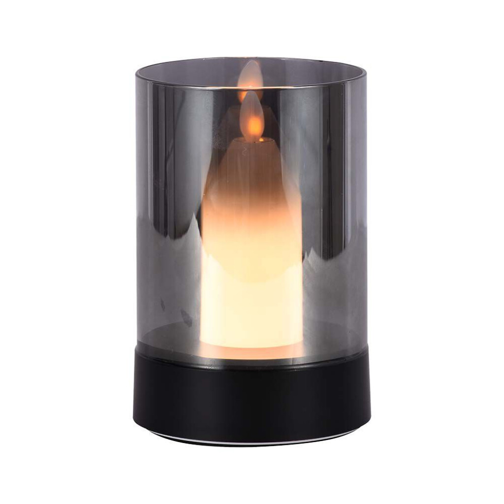 1 pz 3W LED Candle Table Lamp 3000K Black + Smoky Glass