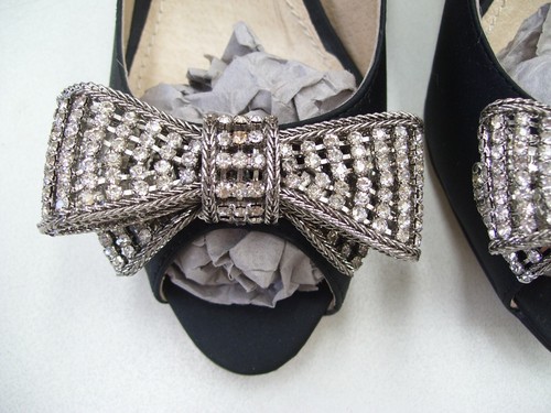 TONY BIANCO SHOES PEEP TOE LADIES FORMAL DRESS SATIN HEELS BLACK SIZE 7.5 HANSEL - Picture 7 of 11