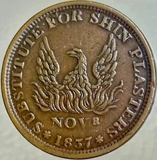 Beautiful 1837 Hard Times Token “SUBTITUTE FOR SHIN PLASTERS PAYMENTS SUSPENDED”