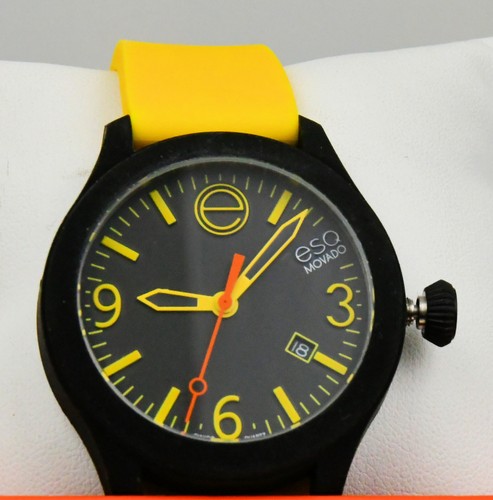 Movado ESQ Men's Swiss Quartz Movement Watch, Black Dial, Yellow Rubber Band