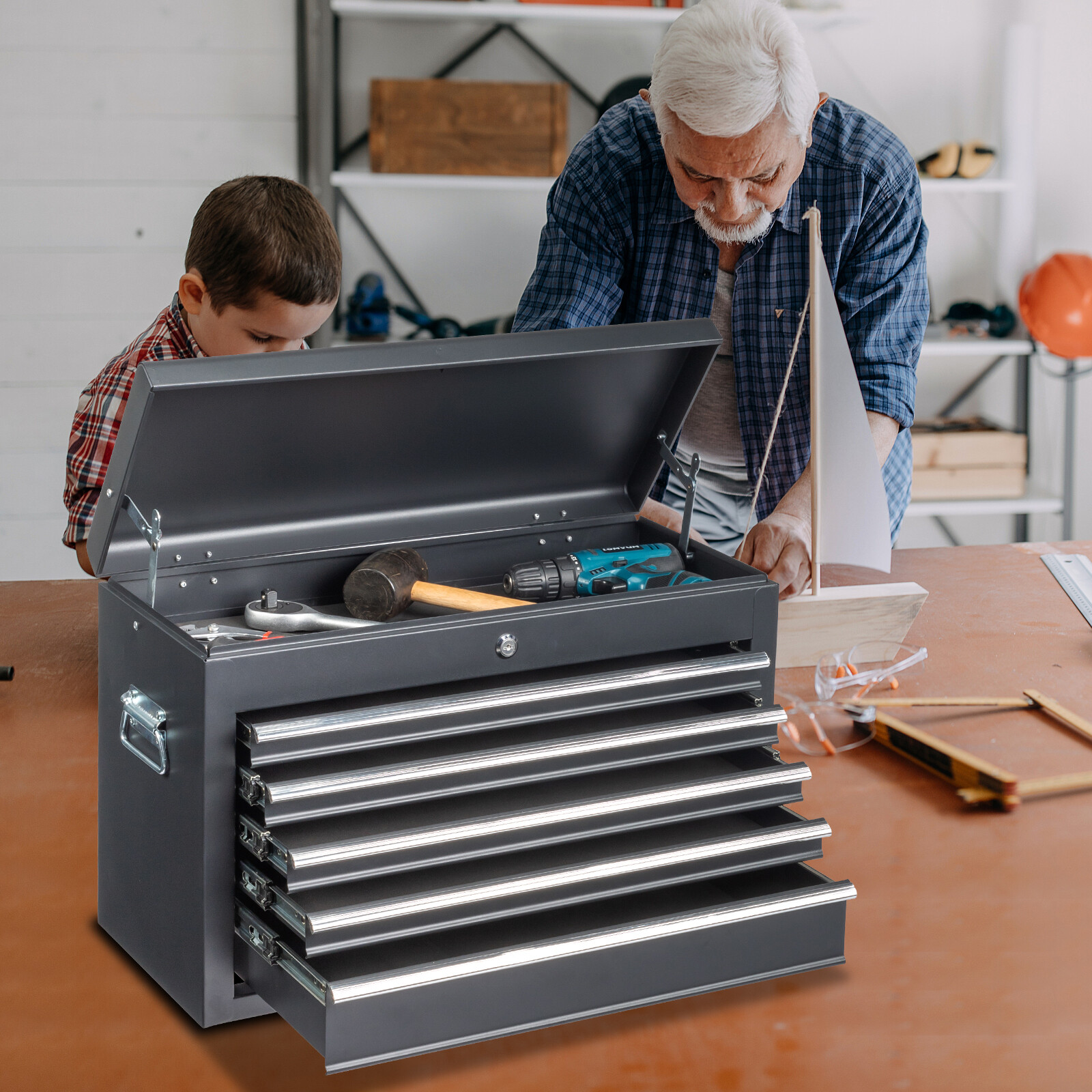 5-Drawer Tool Chest Metal Tool Storage Cabinet Tools Storage Cabinet Organizer