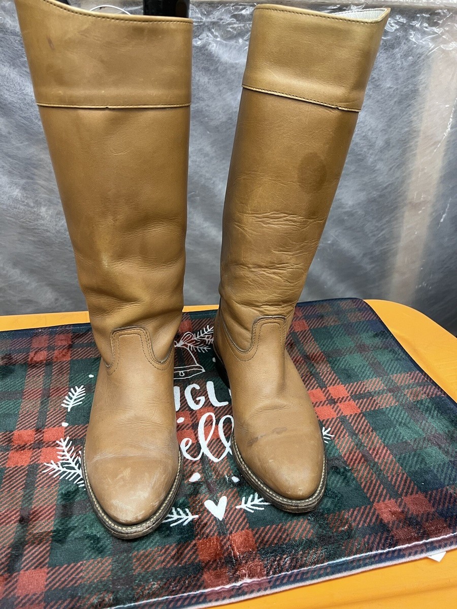 vintage frye women brown leather tall western boots sz D