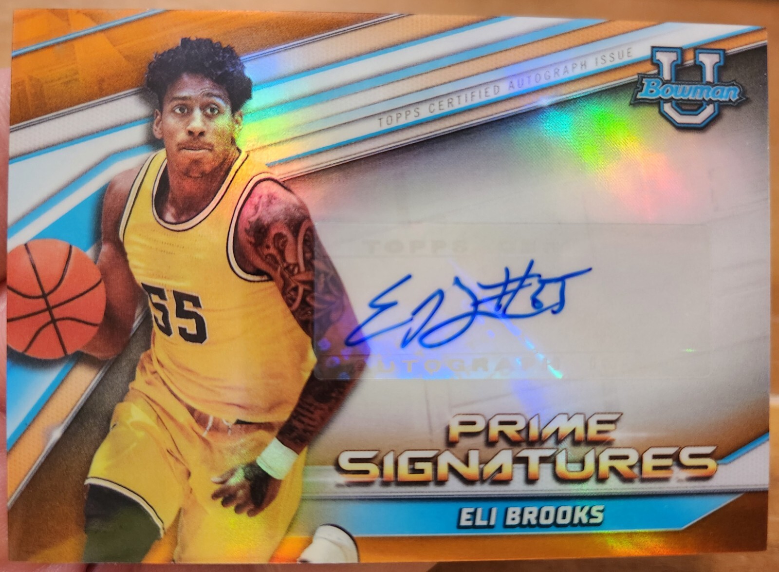 ELI BROOKS 2021-22 BOWMAN UNIVERSITY CHROME RC PRIME SIGNATURES ORANGE AUTO /25