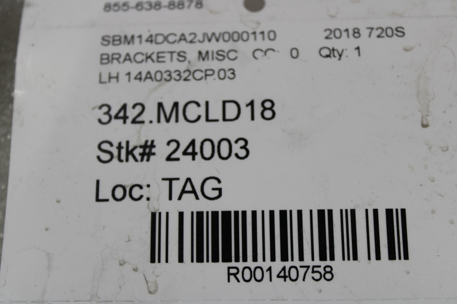 McLaren 720s, LH, Left, Support Holder Bracket, Used, P/N 14A0332CP