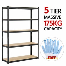 5 Tier Black Metal Garage Shelving Unit Extra Wide Storage Shed Shelves Racking