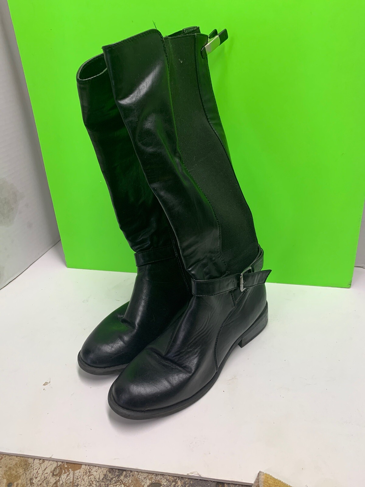 wide calf patent leather boots