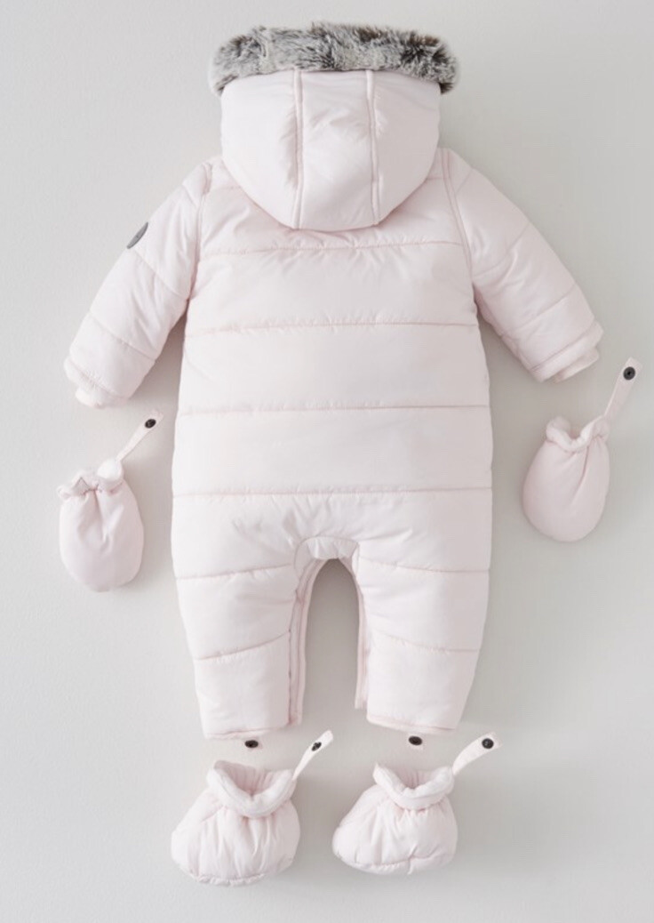 Silver cross Pink Quilted Pramsuit all in one (10lb) Newborn Size