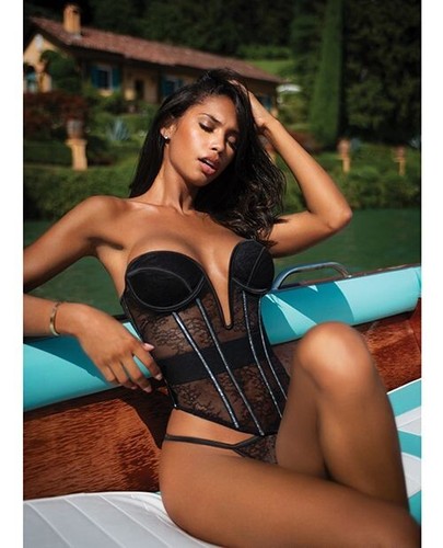 Belle Noir Chantilly Lace Satin Teddy – Black S/M – Sexy Lingerie Bodysuit - Picture 3 of 4