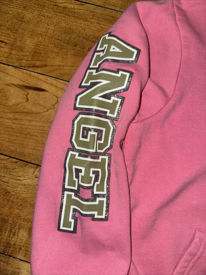 Sudadera con Capucha Vintage Y2K Rosa Angel Cremallera Corazón Gráfico Pequeña 16x20.5 Foto 2 de 4